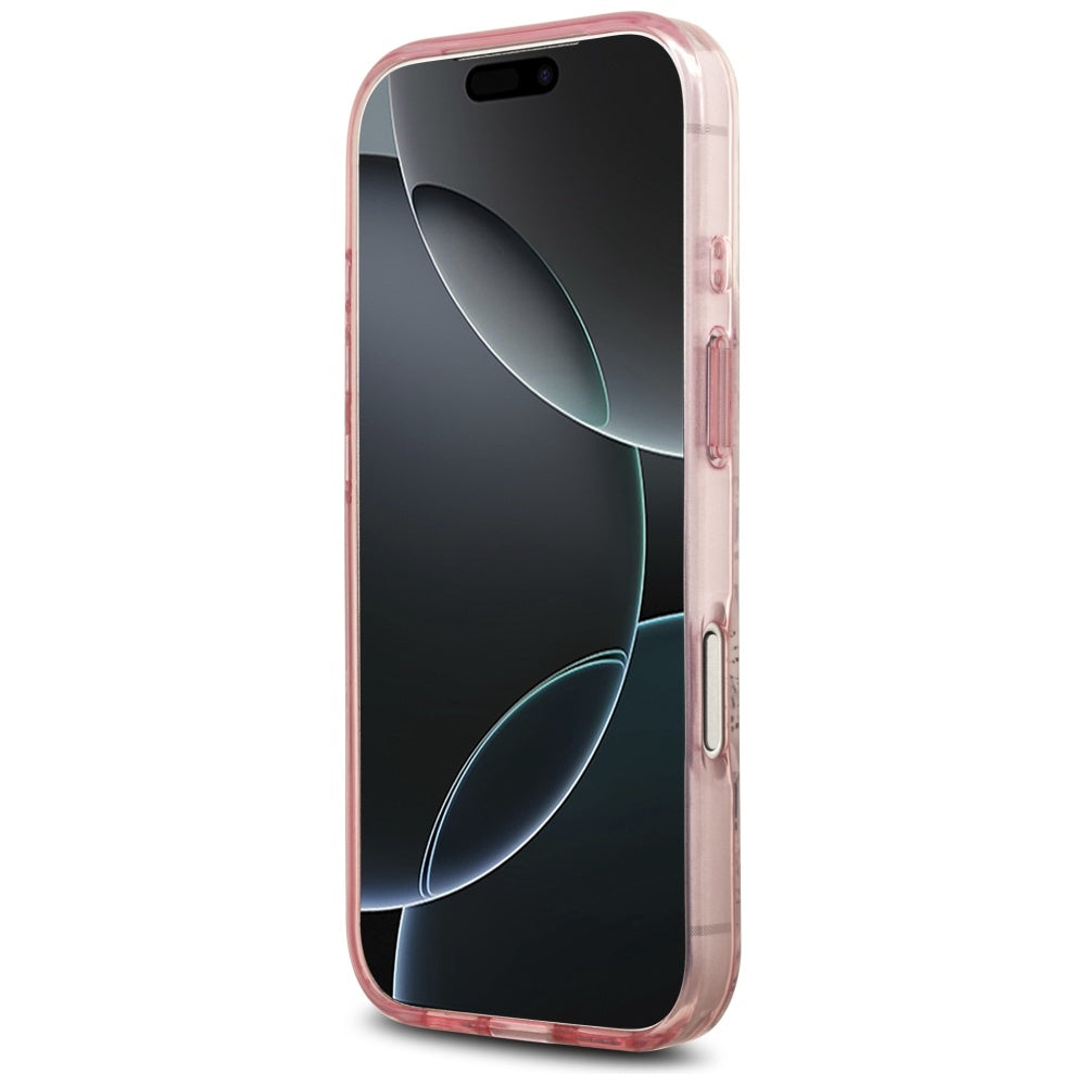 Husa MagSafe pentru Apple iPhone 17 Pro Max, Guess, IML Flower & Tonal Circle, Roz