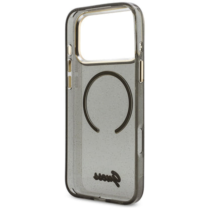 Husa MagSafe pentru Apple iPhone 17 Pro Max, Guess, IML Glitter Script Strap, Neagra