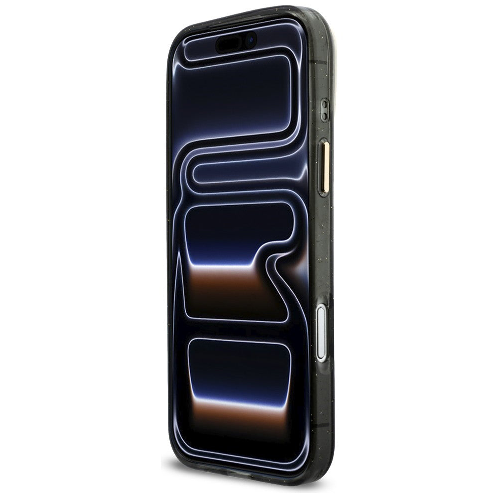 Husa MagSafe pentru Apple iPhone 17 Pro Max, Guess, IML Glitter Script Strap, Neagra