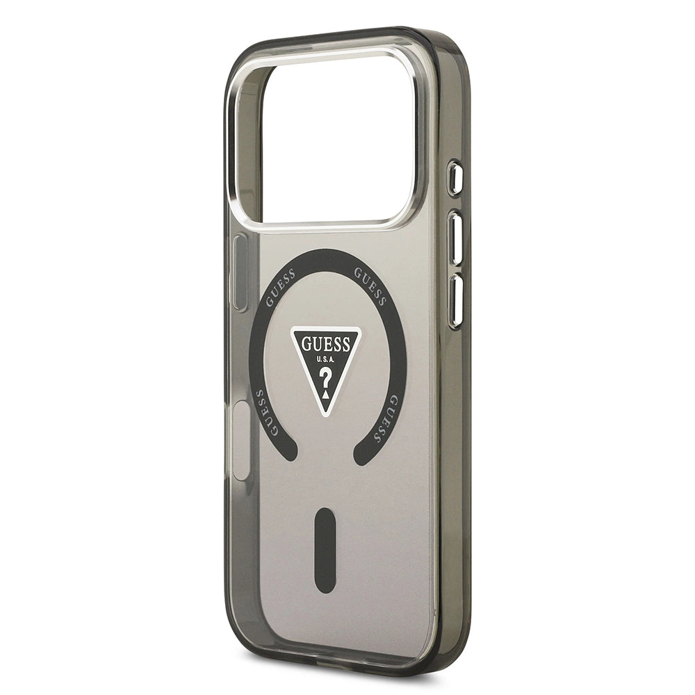 Husa MagSafe pentru Apple iPhone 17 Pro Max, Guess, IML Gradient Triangle Logo, Neagra Argintie