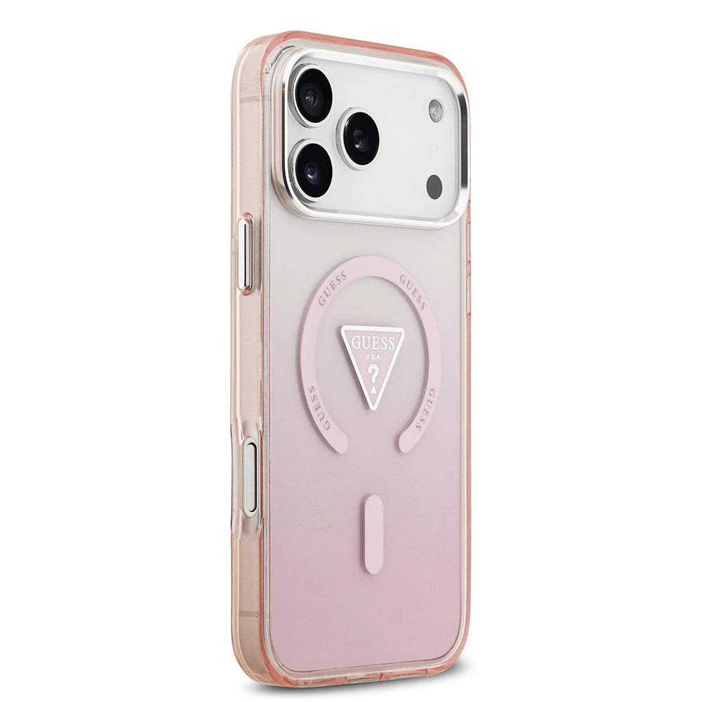 Husa MagSafe pentru Apple iPhone 17 Pro Max, Guess, IML Gradient Triangle Logo, Roz