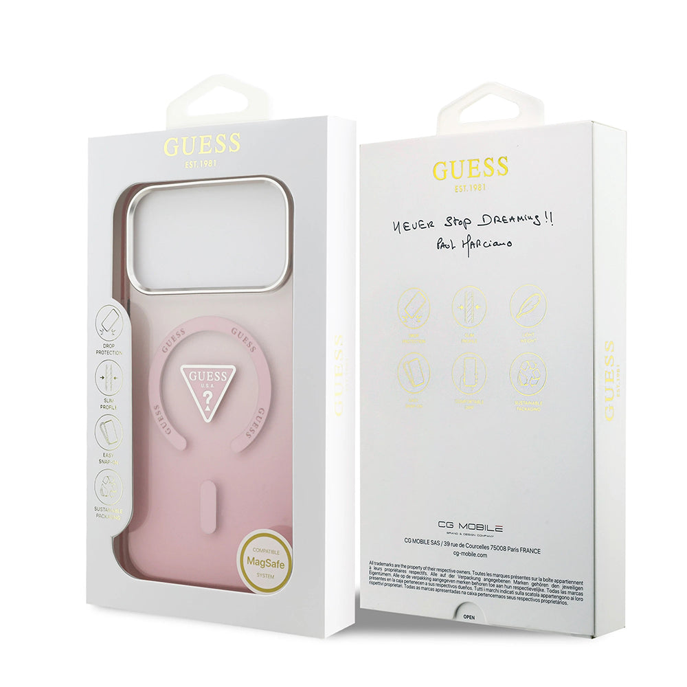 Husa MagSafe pentru Apple iPhone 17 Pro Max, Guess, IML Gradient Triangle Logo, Roz