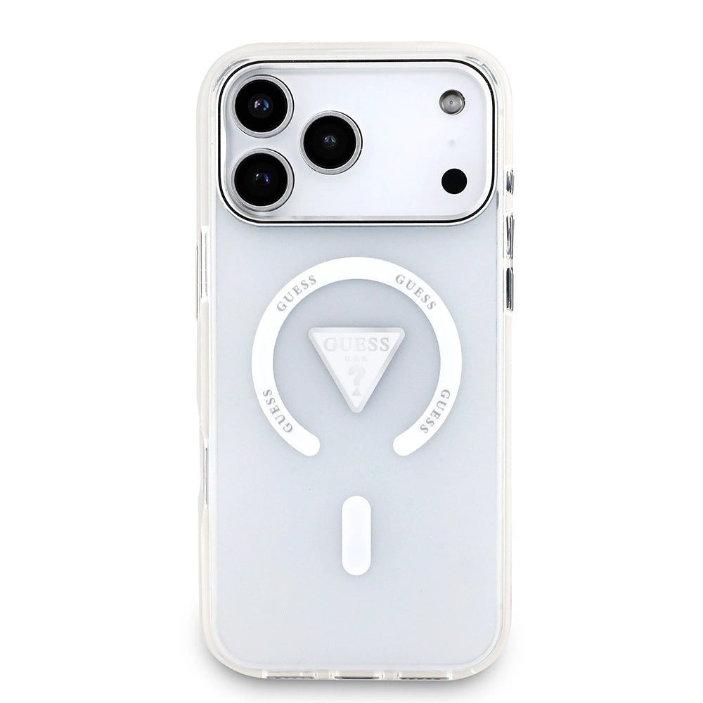 Husa MagSafe pentru Apple iPhone 17 Pro Max, Guess, IML Gradient Triangle Logo, Transparenta
