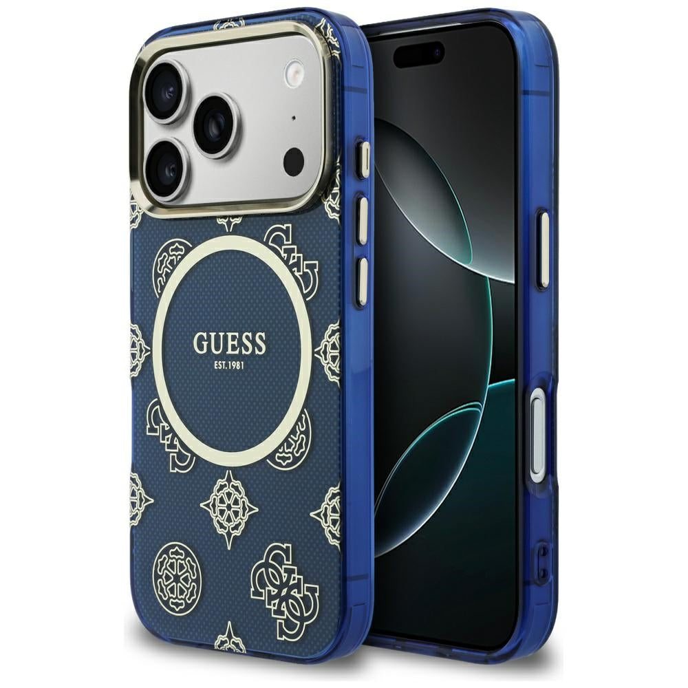 Husa MagSafe pentru Apple iPhone 17 Pro Max, Guess, IML Peony Dot, Albastra