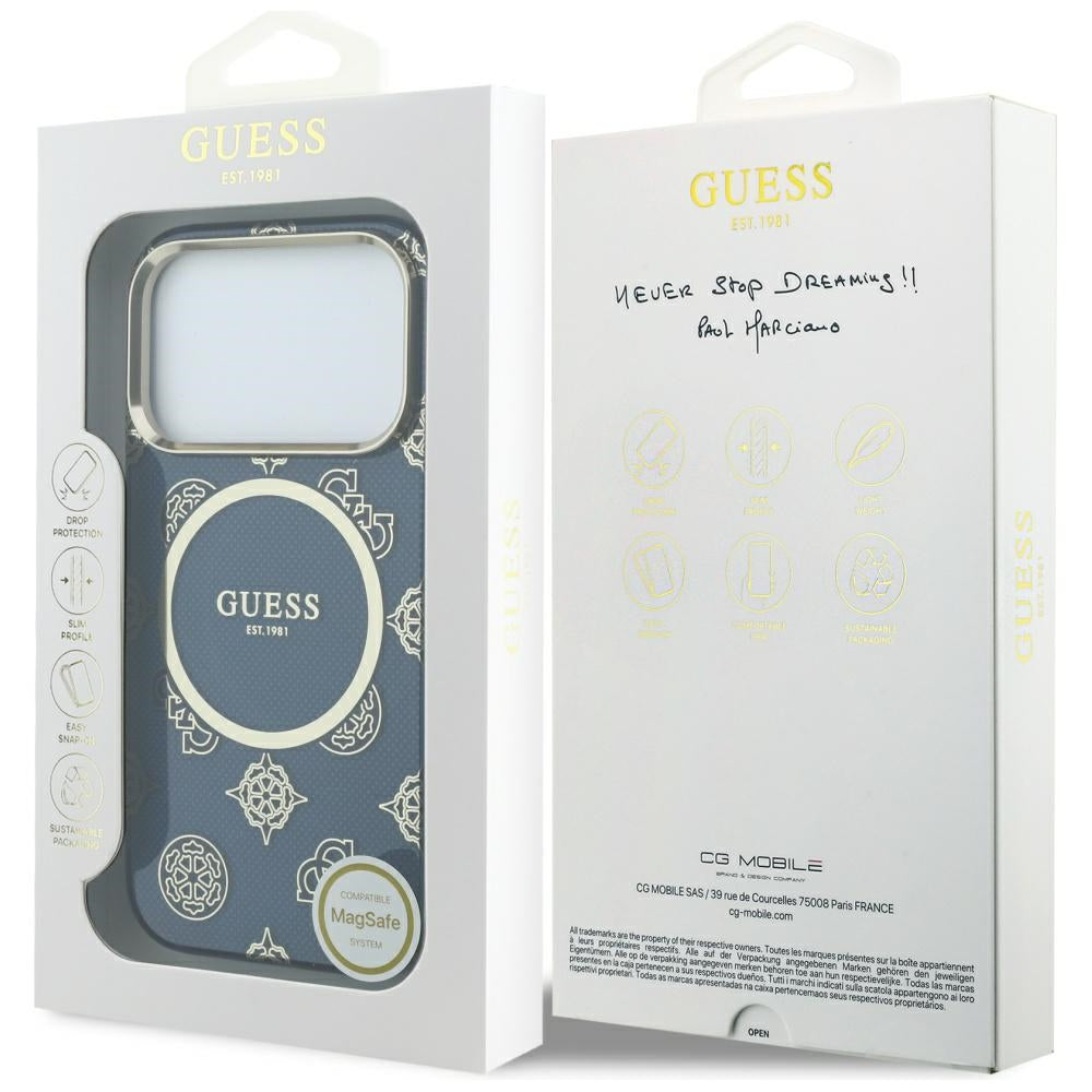 Husa MagSafe pentru Apple iPhone 17 Pro Max, Guess, IML Peony Dot, Albastra