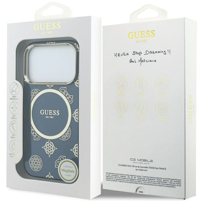 Husa MagSafe pentru Apple iPhone 17 Pro Max, Guess, IML Peony Dot, Albastra