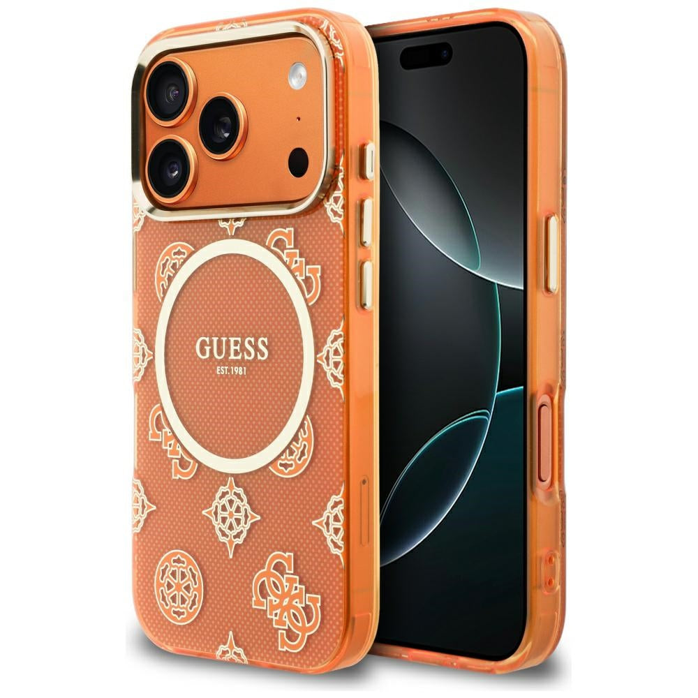 Husa MagSafe pentru Apple iPhone 17 Pro Max, Guess, IML Peony Dot, Portocalie