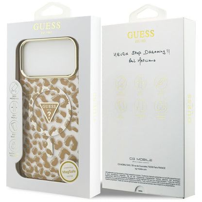 Husa MagSafe pentru Apple iPhone 17 Pro Max, Guess, Leopard Glitter, Maro