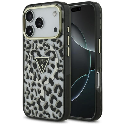 Husa MagSafe pentru Apple iPhone 17 Pro Max, Guess, Leopard Glitter, Neagra