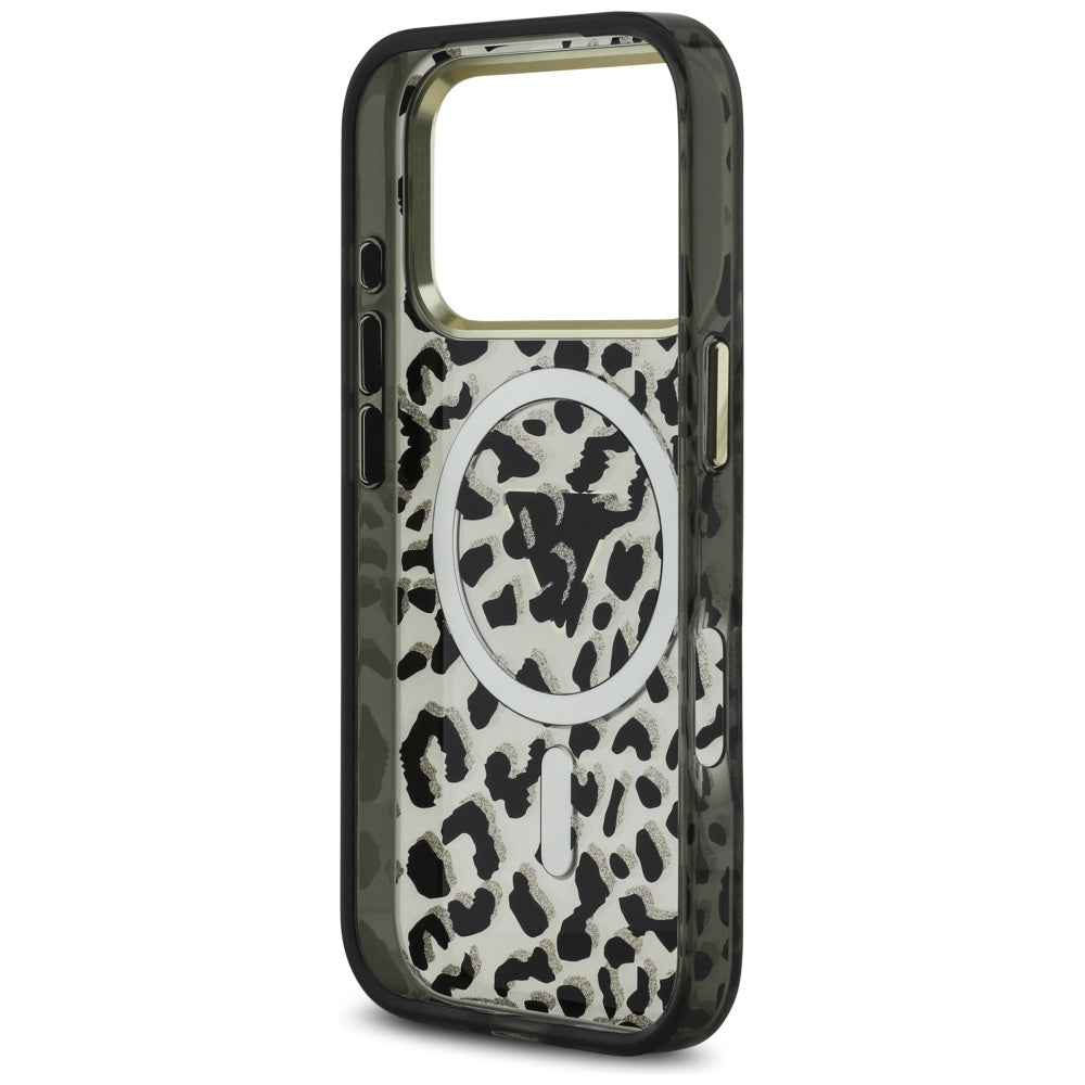 Husa MagSafe pentru Apple iPhone 17 Pro Max, Guess, Leopard Glitter, Neagra