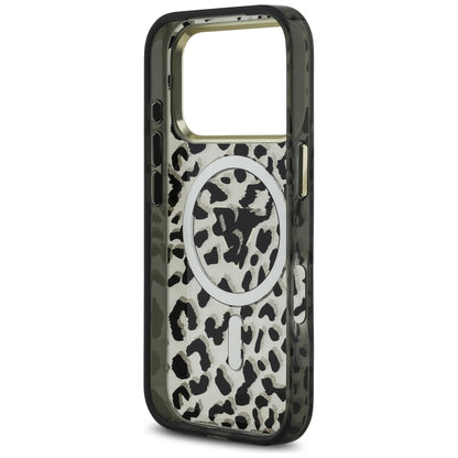 Husa MagSafe pentru Apple iPhone 17 Pro Max, Guess, Leopard Glitter, Neagra