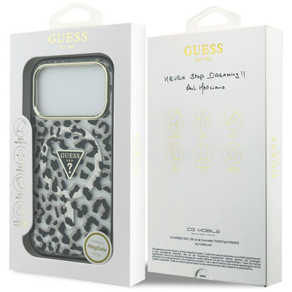 Husa MagSafe pentru Apple iPhone 17 Pro Max, Guess, Leopard Glitter, Neagra