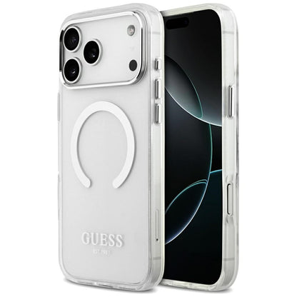 Husa MagSafe pentru Apple iPhone 17 Pro Max, Guess, Metal Outline, Argintie