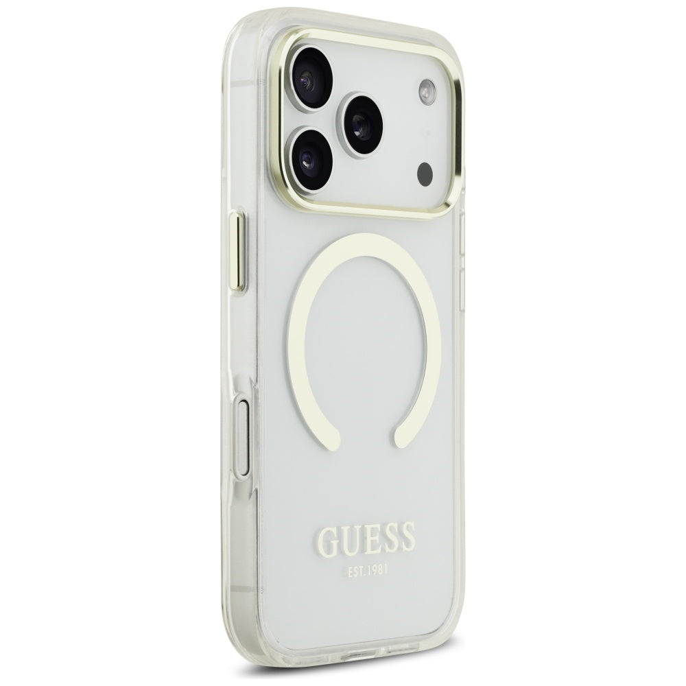 Husa MagSafe pentru Apple iPhone 17 Pro Max, Guess, Metal Outline, Aurie