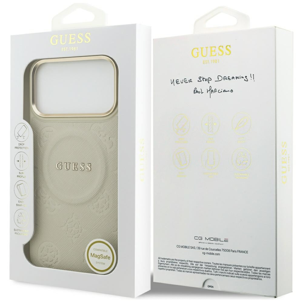 Husa MagSafe pentru Apple iPhone 17 Pro Max, Guess, Peony Hot Stamp, Bej