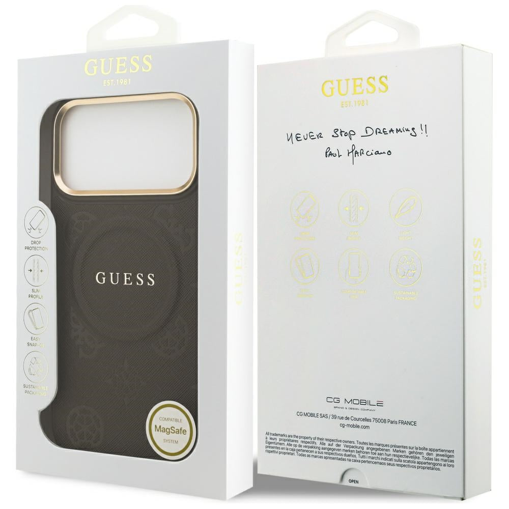 Husa MagSafe pentru Apple iPhone 17 Pro Max, Guess, Peony Hot Stamp, Maro