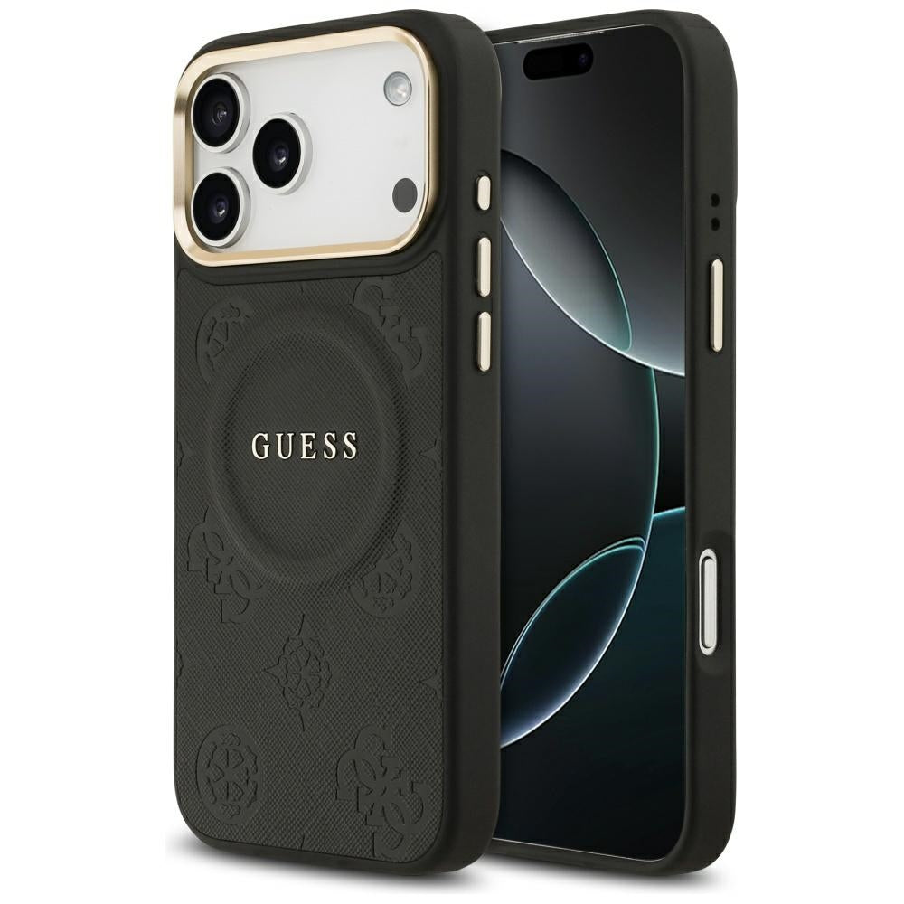 Husa MagSafe pentru Apple iPhone 17 Pro Max, Guess, Peony Hot Stamp, Neagra
