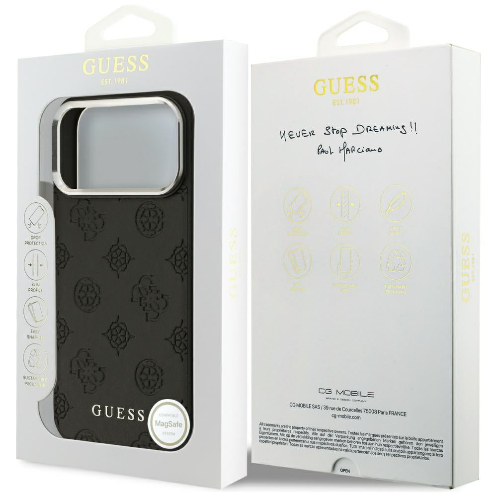 Husa MagSafe pentru Apple iPhone 17 Pro Max, Guess, Peony Hot Stamp Script, Neagra