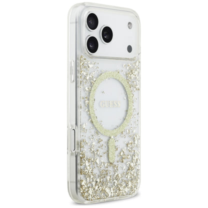 Husa MagSafe pentru Apple iPhone 17 Pro Max, Guess, Resin Bottom Glitter, Aurie