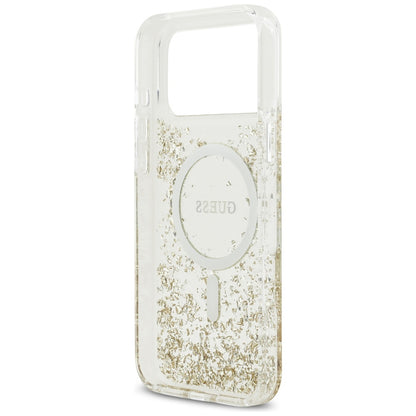 Husa MagSafe pentru Apple iPhone 17 Pro Max, Guess, Resin Bottom Glitter, Aurie