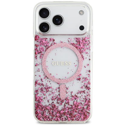 Husa MagSafe pentru Apple iPhone 17 Pro Max, Guess, Resin Bottom Glitter , Roz