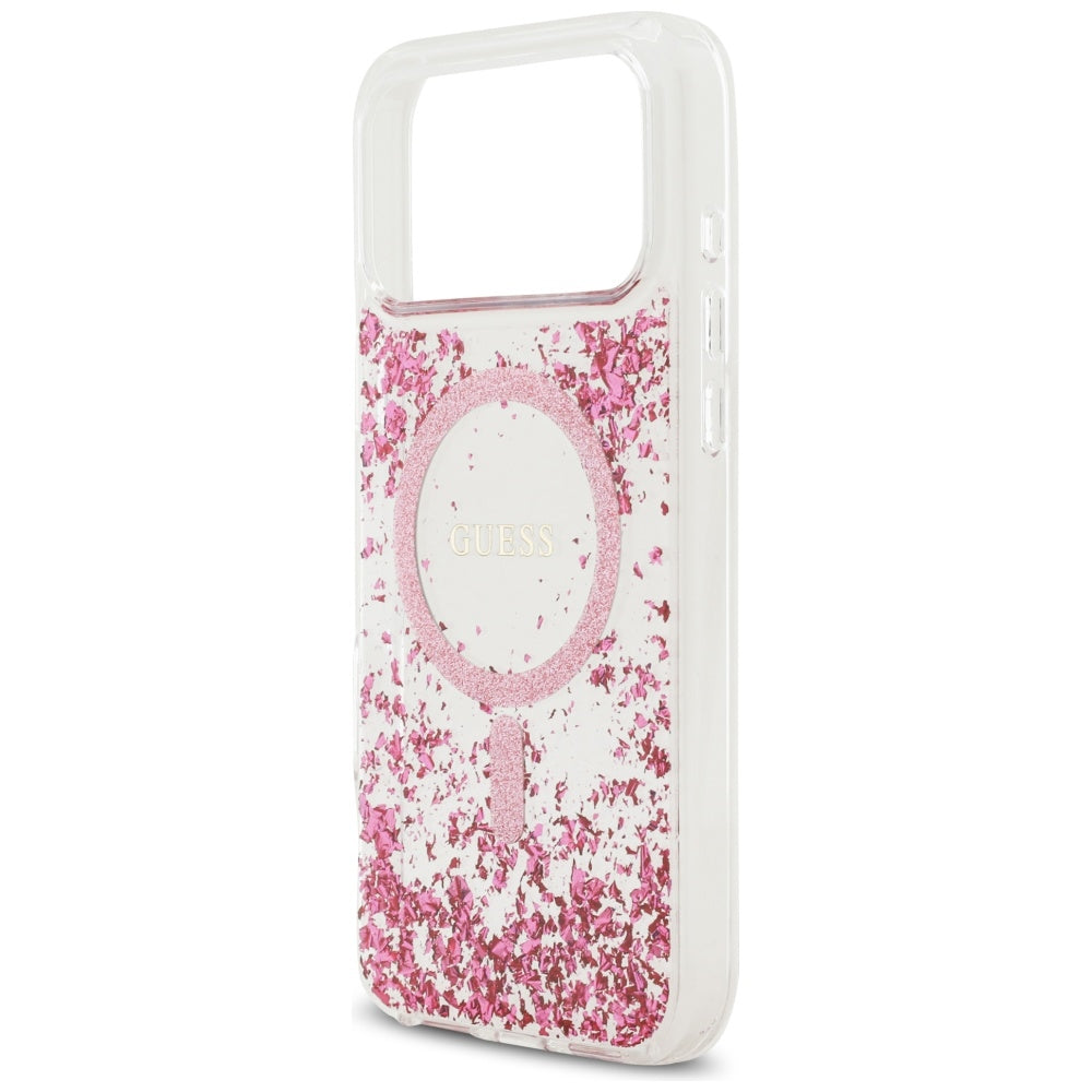 Husa MagSafe pentru Apple iPhone 17 Pro Max, Guess, Resin Bottom Glitter , Roz