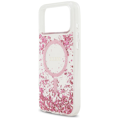 Husa MagSafe pentru Apple iPhone 17 Pro Max, Guess, Resin Bottom Glitter , Roz
