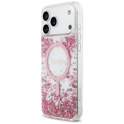 Husa MagSafe pentru Apple iPhone 17 Pro Max, Guess, Resin Bottom Glitter , Roz