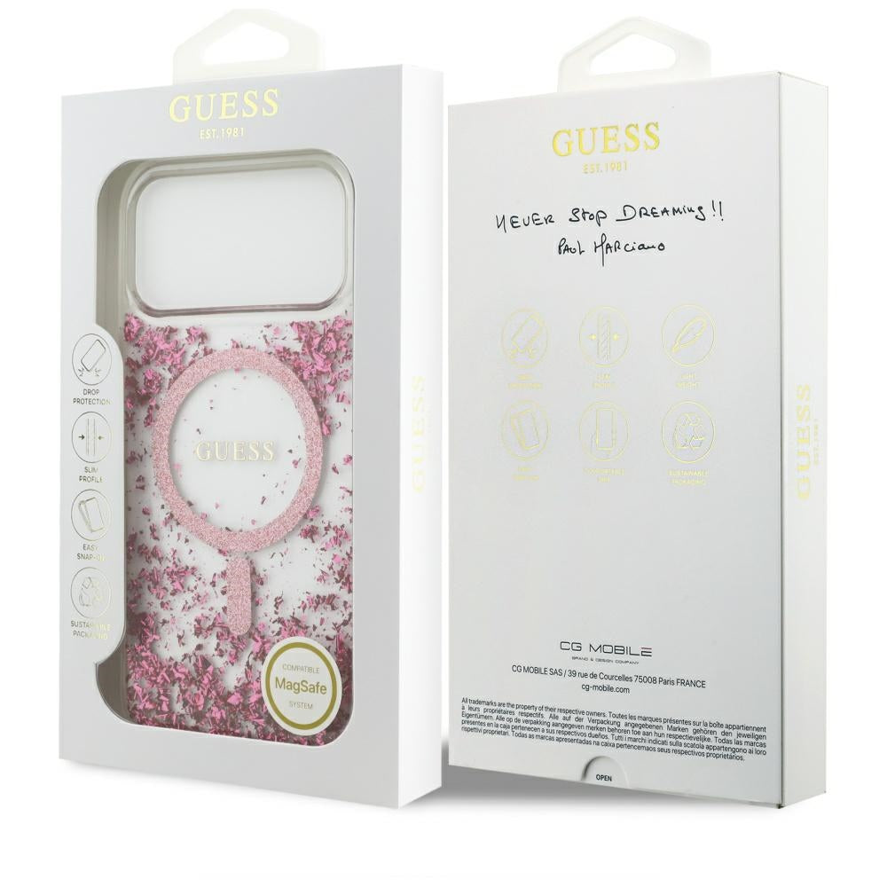 Husa MagSafe pentru Apple iPhone 17 Pro Max, Guess, Resin Bottom Glitter , Roz