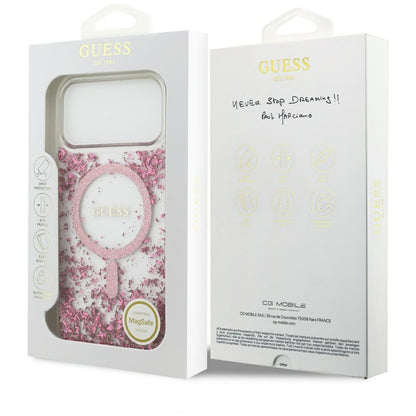 Husa MagSafe pentru Apple iPhone 17 Pro Max, Guess, Resin Bottom Glitter , Roz