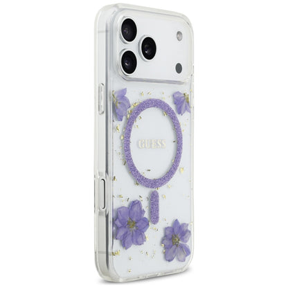 Husa MagSafe pentru Apple iPhone 17 Pro Max, Guess, Resin Flowers and Glitter, Mov