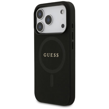 Husa MagSafe pentru Apple iPhone 17 Pro Max, Guess, Saffiano Classic Logo, Neagra