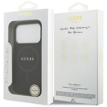 Husa MagSafe pentru Apple iPhone 17 Pro Max, Guess, Saffiano Classic Logo, Neagra