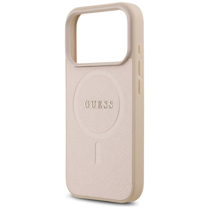Husa MagSafe pentru Apple iPhone 17 Pro Max, Guess, Saffiano Classic Logo, Roz
