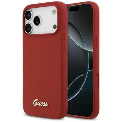 Husa MagSafe pentru Apple iPhone 17 Pro Max, Guess, Script Metal Logo, Rosie