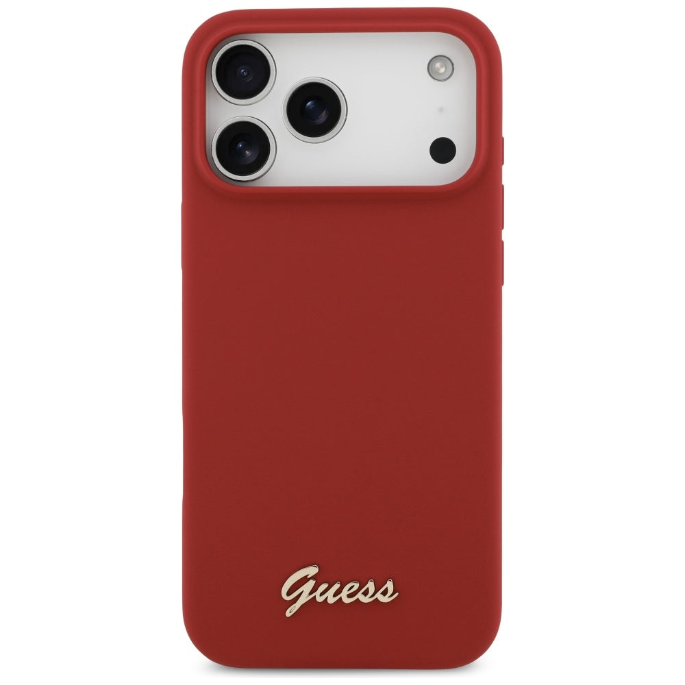 Husa MagSafe pentru Apple iPhone 17 Pro Max, Guess, Script Metal Logo, Rosie