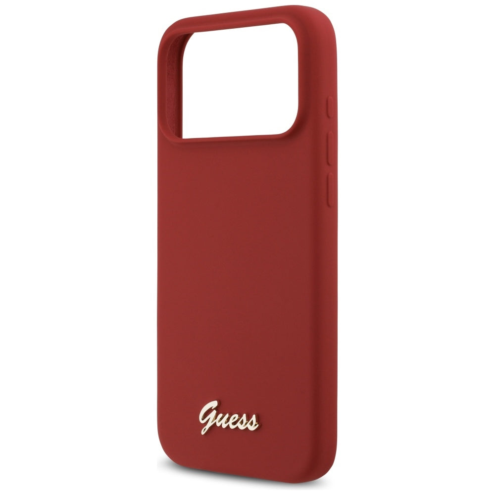 Husa MagSafe pentru Apple iPhone 17 Pro Max, Guess, Script Metal Logo, Rosie