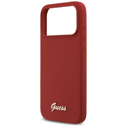 Husa MagSafe pentru Apple iPhone 17 Pro Max, Guess, Script Metal Logo, Rosie