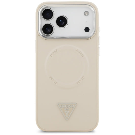 Husa MagSafe pentru Apple iPhone 17 Pro Max, Guess, Triangle Logo, Bej Argintie