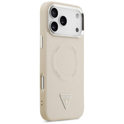 Husa MagSafe pentru Apple iPhone 17 Pro Max, Guess, Triangle Logo, Bej Argintie