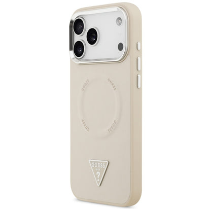 Husa MagSafe pentru Apple iPhone 17 Pro Max, Guess, Triangle Logo, Bej Argintie