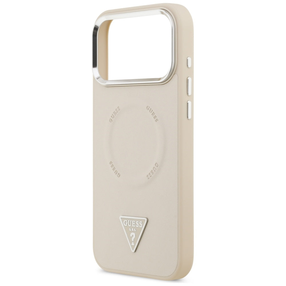 Husa MagSafe pentru Apple iPhone 17 Pro Max, Guess, Triangle Logo, Bej Argintie