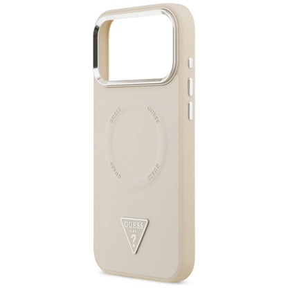 Husa MagSafe pentru Apple iPhone 17 Pro Max, Guess, Triangle Logo, Bej Argintie