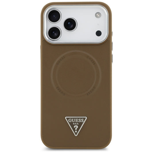 Husa MagSafe pentru Apple iPhone 17 Pro Max, Guess, Triangle Logo, Maro Argintie