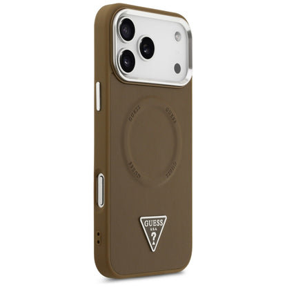 Husa MagSafe pentru Apple iPhone 17 Pro Max, Guess, Triangle Logo, Maro Argintie