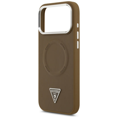 Husa MagSafe pentru Apple iPhone 17 Pro Max, Guess, Triangle Logo, Maro Argintie