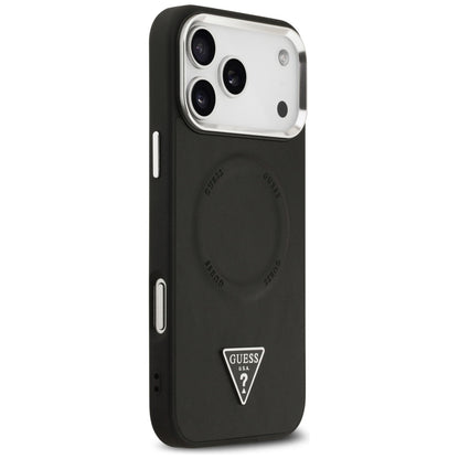 Husa MagSafe pentru Apple iPhone 17 Pro Max, Guess, Triangle Logo, Neagra Argintie