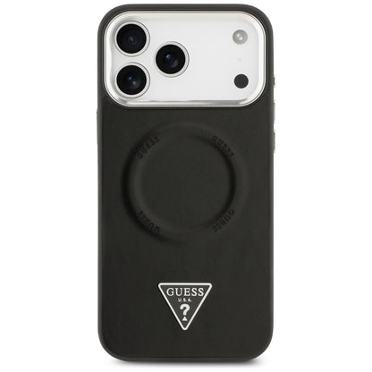 Husa MagSafe pentru Apple iPhone 17 Pro Max, Guess, Triangle Logo, Neagra Argintie
