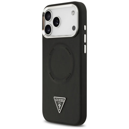 Husa MagSafe pentru Apple iPhone 17 Pro Max, Guess, Triangle Logo, Neagra Argintie