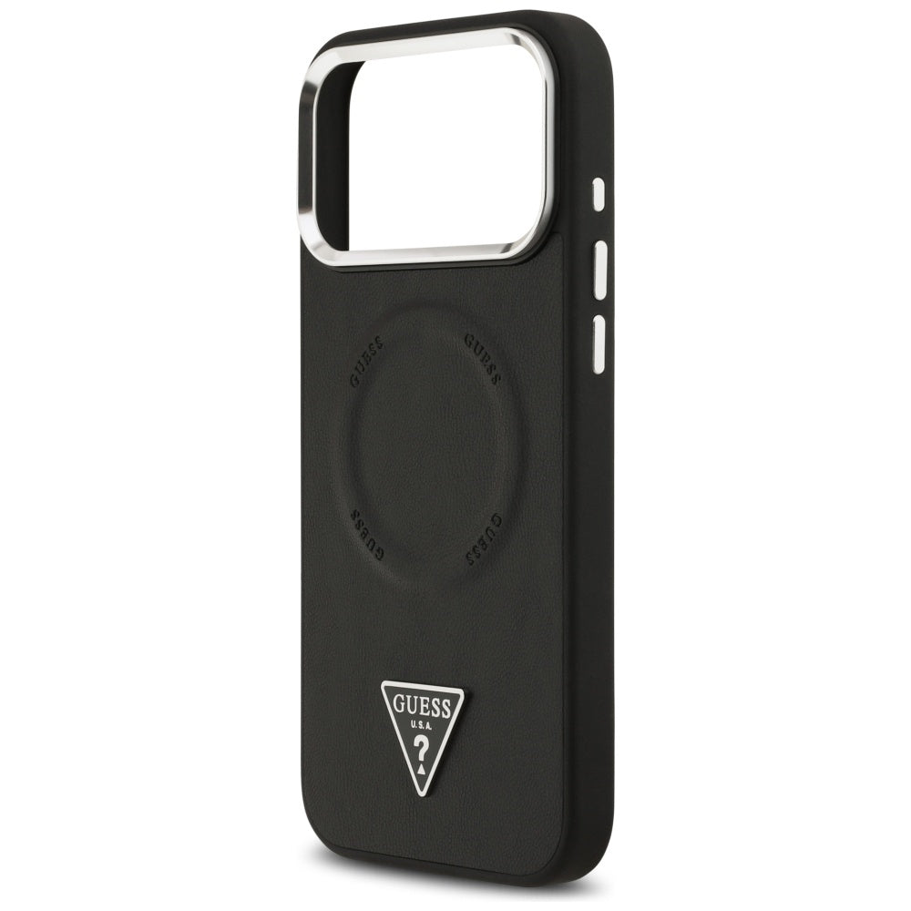 Husa MagSafe pentru Apple iPhone 17 Pro Max, Guess, Triangle Logo, Neagra Argintie